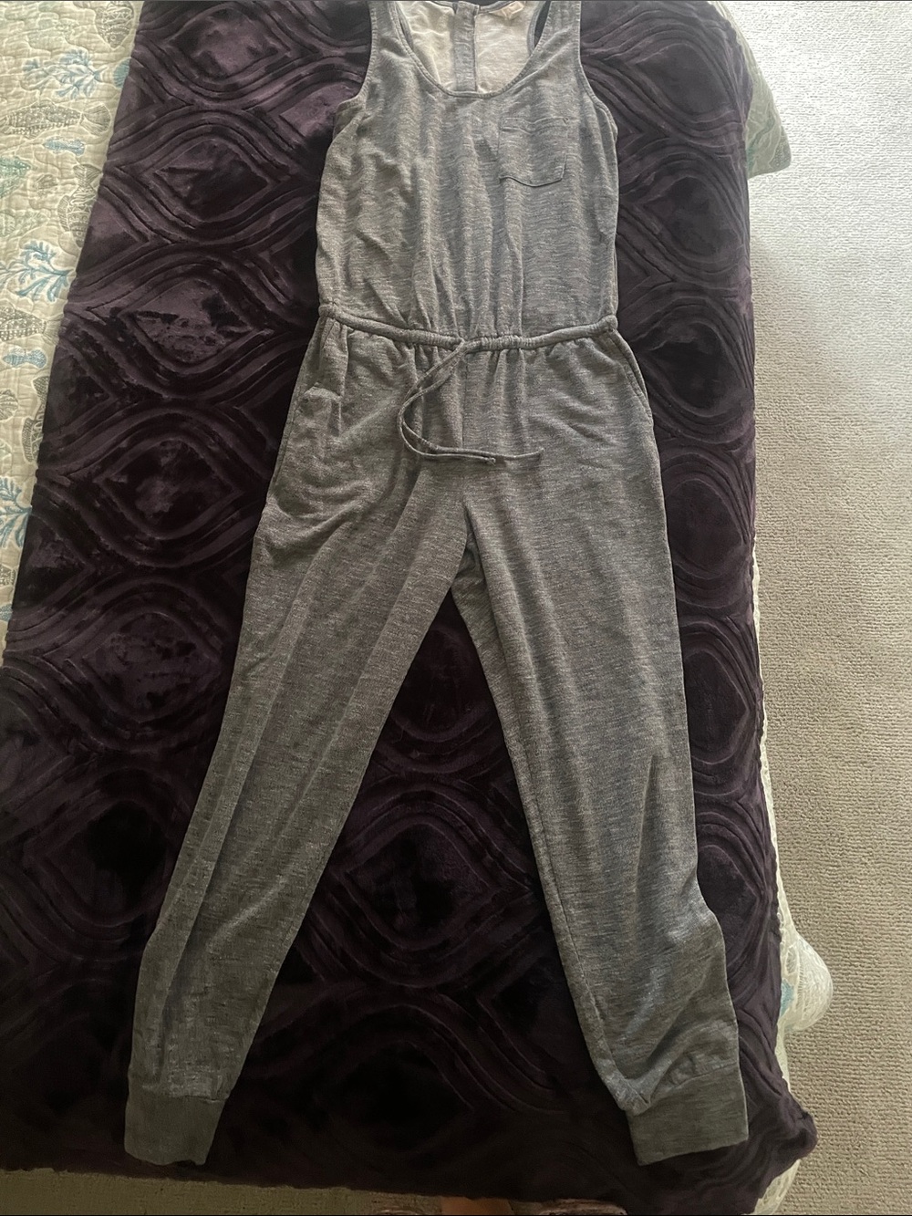 Banana Republic Gray Sleeveless Drawstring Jumpsuit zipper back